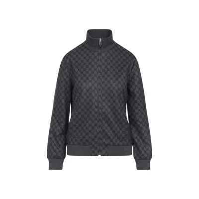 Gucci Grey Sweatshirt With High Neck And All-over Gg Print In Tech Fabric Woman In Gray