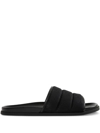 Gucci Gg-patterned Padded Slide Sandals In Black