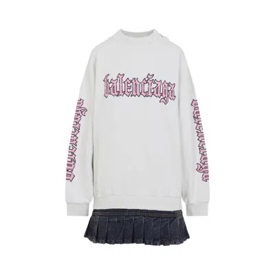 Balenciaga Hybrid Dress In Cotton Jersey And Denim In White