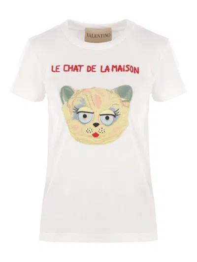 Valentino Le Chat De La Maison Jersey T-shirt In White