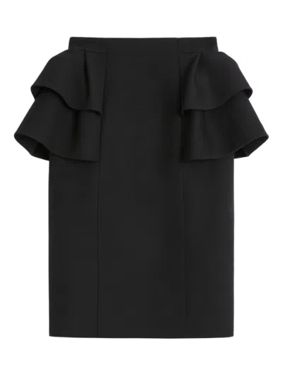Valentino Black Skirt With Ruffles On The Sides In Black