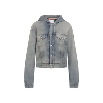Acne Studios Cropped Denim Jacket With Hood In Gray