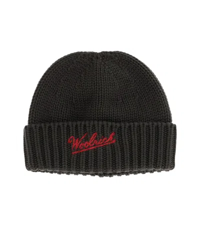 Woolrich Wool Beanie With Logo In Black