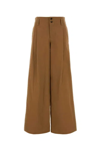 Chloé Cotton Canvas Wide Pants In Brown