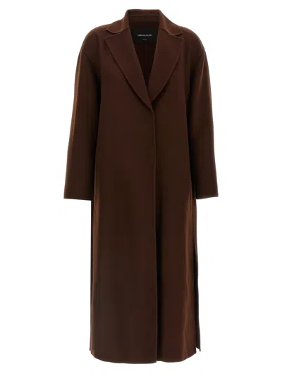 Fabiana Filippi Waist Belt Long Sleeve Lapel Pocket Coat In Brown
