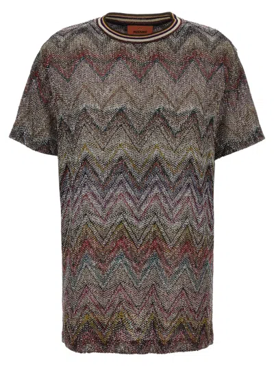 Missoni Short Sleeve T-shirt With Zigzag And Sequins In Multi