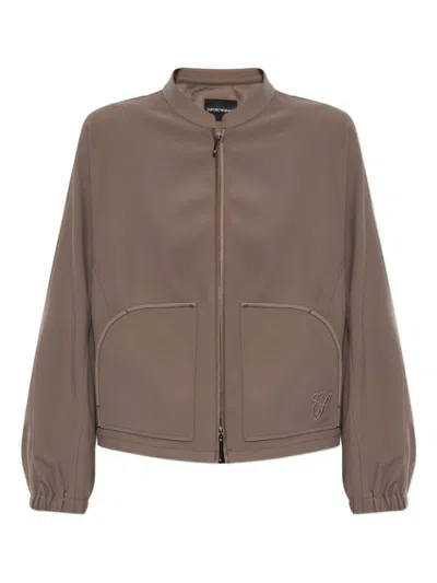 Emporio Armani Technical Cady Blouson With Logo Embroidery In Brown