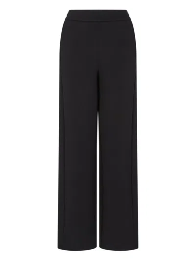 Emporio Armani High-rise Wide-leg Cotton-blend Trousers In Black