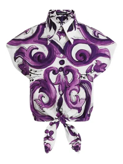 Dolce & Gabbana Purple Majolica Print Poplin Shirt Dolce E Gabbana In Purple