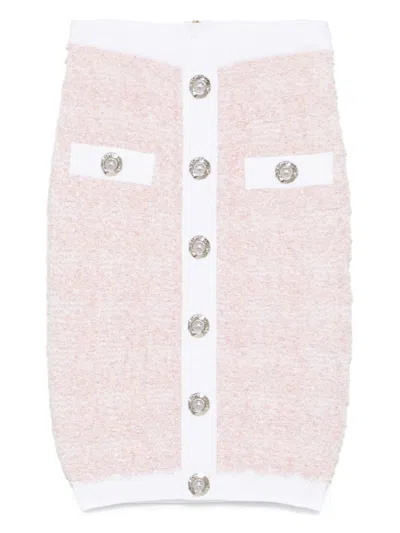 Balmain Tweed Pencil Skirt In Pink