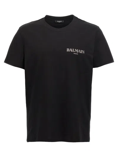 Balmain Black Crewneck T-shirt With Logo Print In Cotton Man