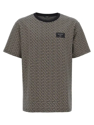 Balmain Men's Monogram Jacquard Signature Label T-shirt In Black