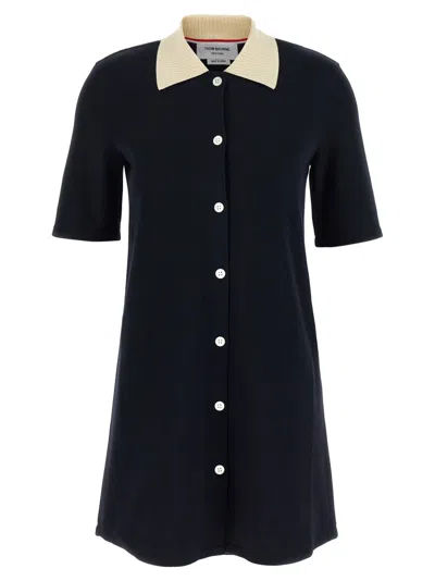 Thom Browne Collared Dress With Short Sleeves In Blue