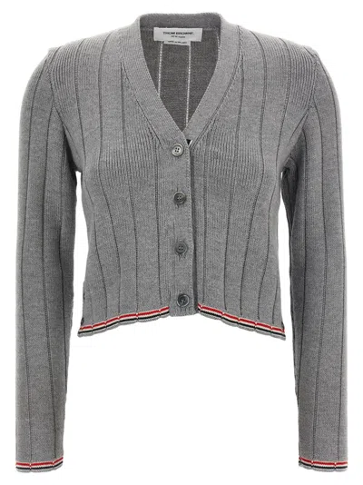 Thom Browne Ladder Full Neede Rib Stitch Cardigan In Gray
