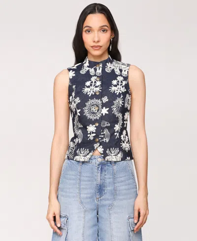 Avec Les Filles Women's Soutache Denim Button-front Vest