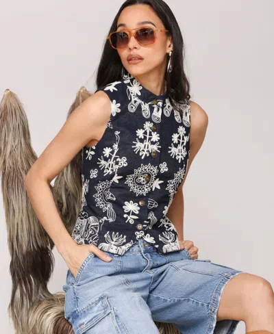 Avec Les Filles Women's Soutache Denim Button-front Vest