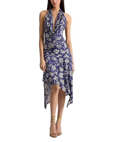 Alice And Olivia Dani Draped Cowl Asymmetrical Midi Dress In Blue