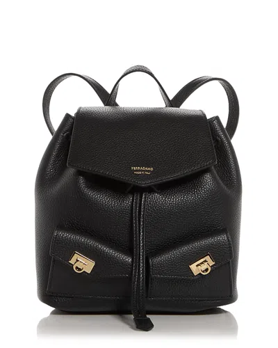 Ferragamo Gancini Leather Backpack In Black