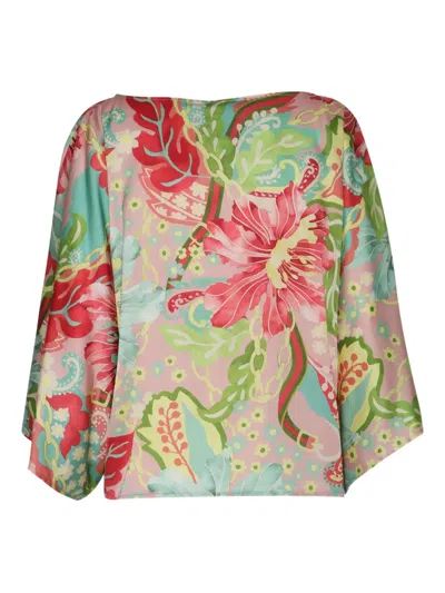 Clips Floral-print Batwing Top In Multi