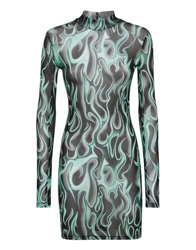 Philipp Plein Tulle Mini Dress Ls Flame In Green