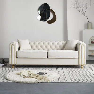 Streamdale Furniture Streamdale 86" Beige Tufted Sofa With Toss Pillows