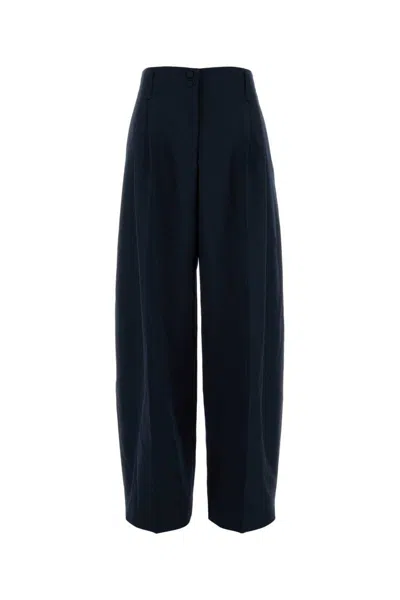 Alexander Mcqueen Navy Blue Wool Wide-leg Pant In Blue