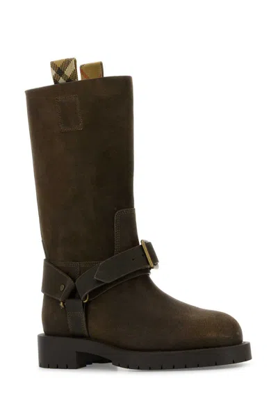 Burberry Soft Saddle Suede Knee-high Boots In Brown