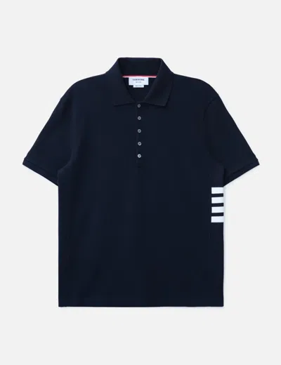 Thom Browne Navy Milano Cotton 4-bar Polo In Black