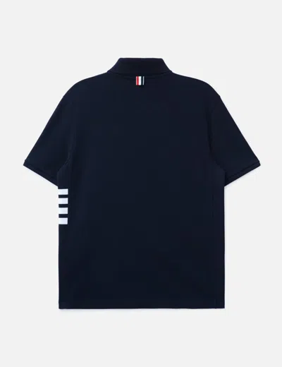 Thom Browne Navy Milano Cotton 4-bar Polo In Black