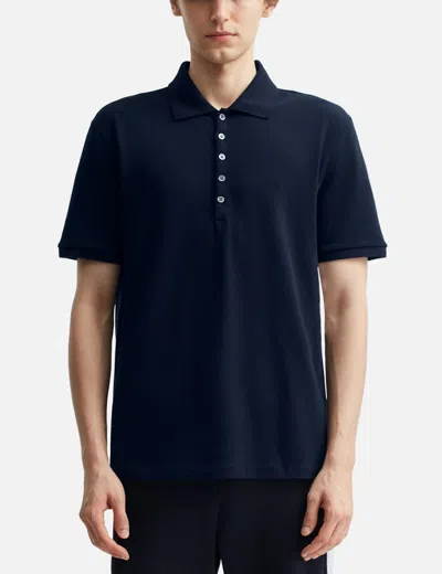 Thom Browne Navy Milano Cotton 4-bar Polo In Black