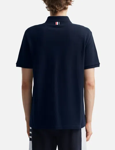 Thom Browne Navy Milano Cotton 4-bar Polo In Black