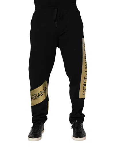 Dolce & Gabbana Black Cotton Stretch Jogger Sweatmen's Men's Pants In Black