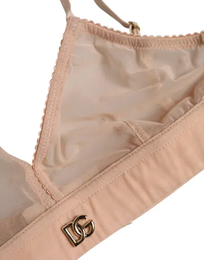 Dolce & Gabbana Powder Pink Nylon Dg Logo Non Wire Bra Women's Underwear In Pink