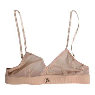 Dolce & Gabbana Powder Pink Nylon Dg Logo Non Wire Bra Women's Underwear In Pink