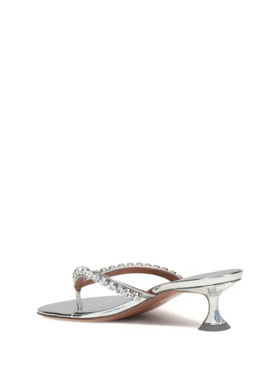 Amina Muaddi Leather Sandals With Crystal-embellished Straps In Silver