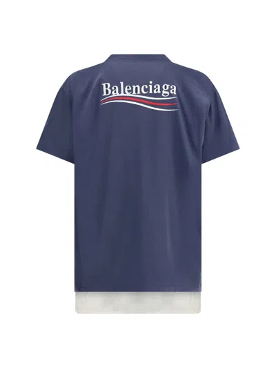 Balenciaga Men Double Political Campaign T-shirt In Blue