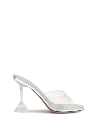 Amina Muaddi Transparent Lupita Glass Slipper Heeled Sandals In Silver