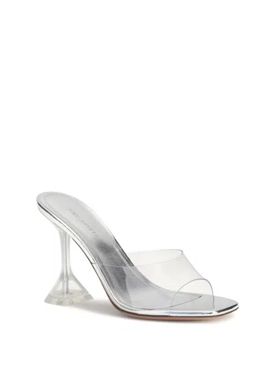 Amina Muaddi Transparent Lupita Glass Slipper Heeled Sandals In Silver