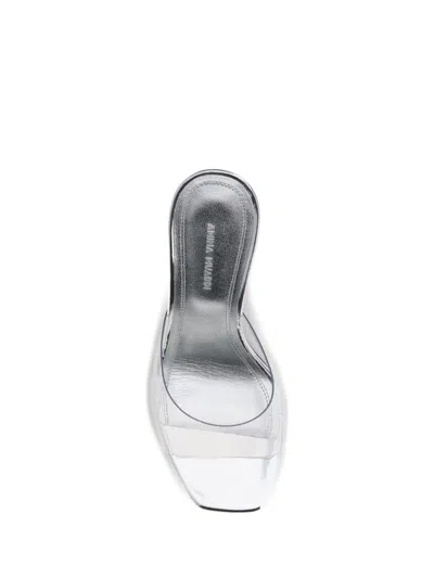 Amina Muaddi Transparent Lupita Glass Slipper Heeled Sandals In Silver
