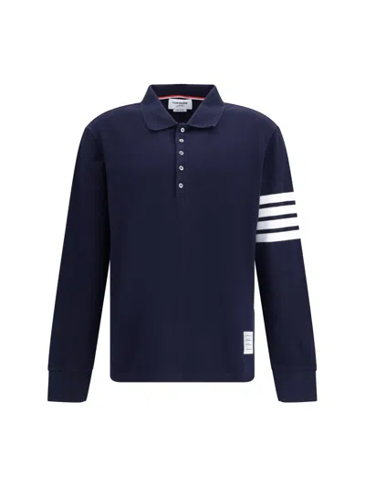 Thom Browne Long Sleeve Polo Sweater In Blue