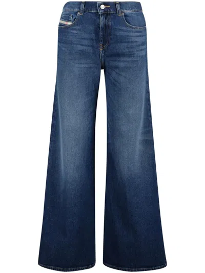 Diesel 'd-sire 1996' Blue Jeans With Wide Leg And Logo Patch On The Rear In Blue