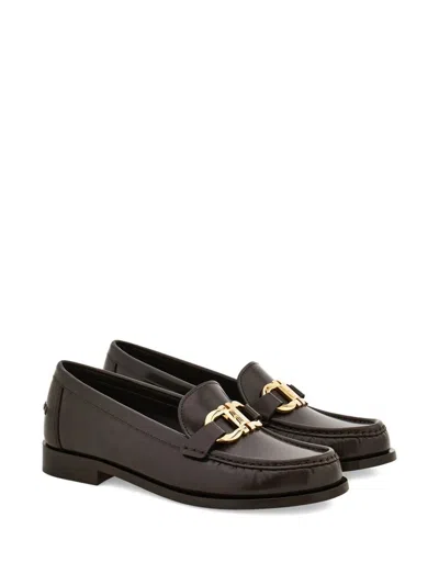 Ferragamo Leather Loafer With Iconic Gancini Detail In Brown