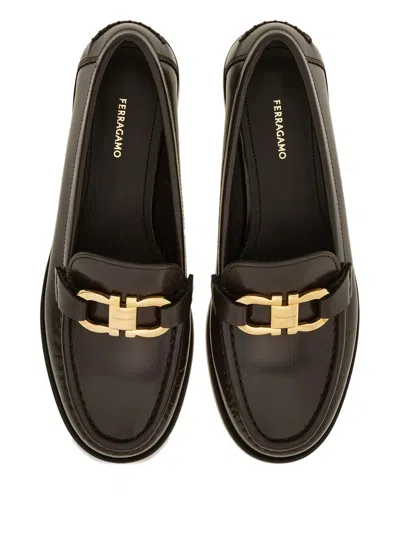 Ferragamo Leather Loafer With Iconic Gancini Detail In Brown