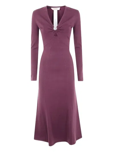 Twinset Twin-set Fitted Bodice Dress With Twist Detail And Flared Skirt In Purple