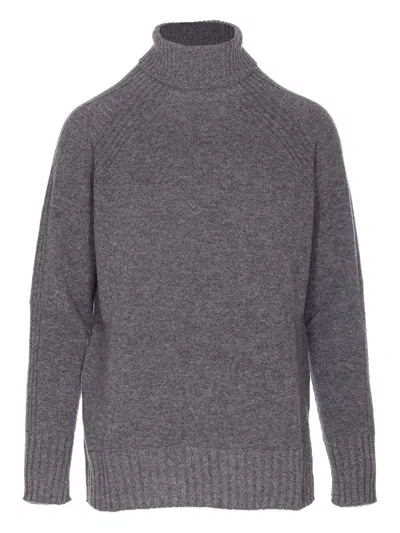 Twinset Twin-set High Neck Relaxed-fit Sweater With Ribbed Detailing In Gray