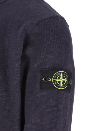 Stone Island Classic Round-neck Sweatshirt With Ribbed Cuffs In Blue
