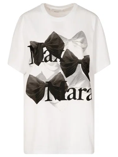 Max Mara Graphic Print Crew Neck Short Sleeve T-shirt In White