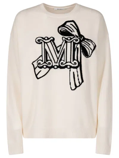 Max Mara Wool And Cashmere Pullover With Velvet Effect Embroidery Clothing In White