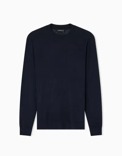 Emporio Armani Travel Essentials Plain-knit Virgin-wool Jumper In Blue