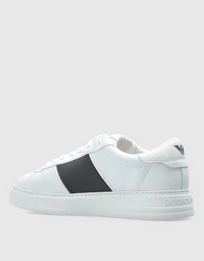 Emporio Armani Calf Leather Grained Texture Sneakers In White